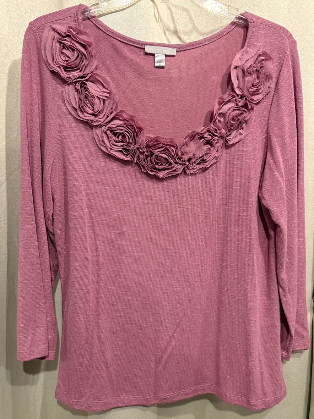 Women’s Pink Light Knit Shirt w/ Floral Accent and  Long-Sleeve